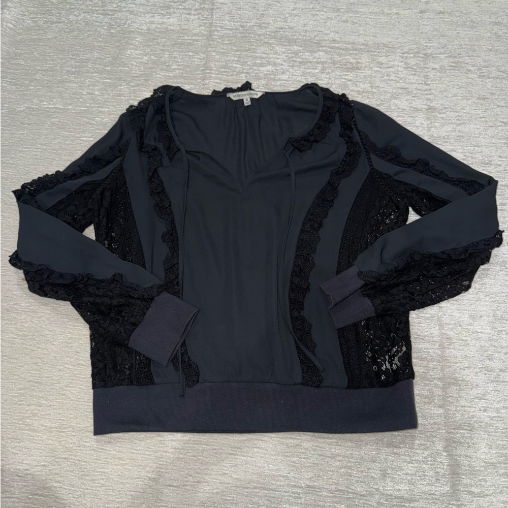 Rebecca Minkoff Black Lace Trim Blouse Top